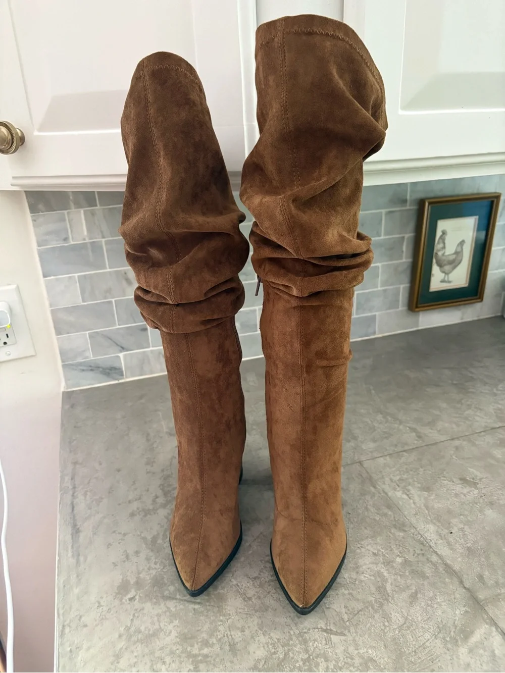 So Me Brown Slouchy Over-the-Knee Suede Pointed-Toe Heeled Boots